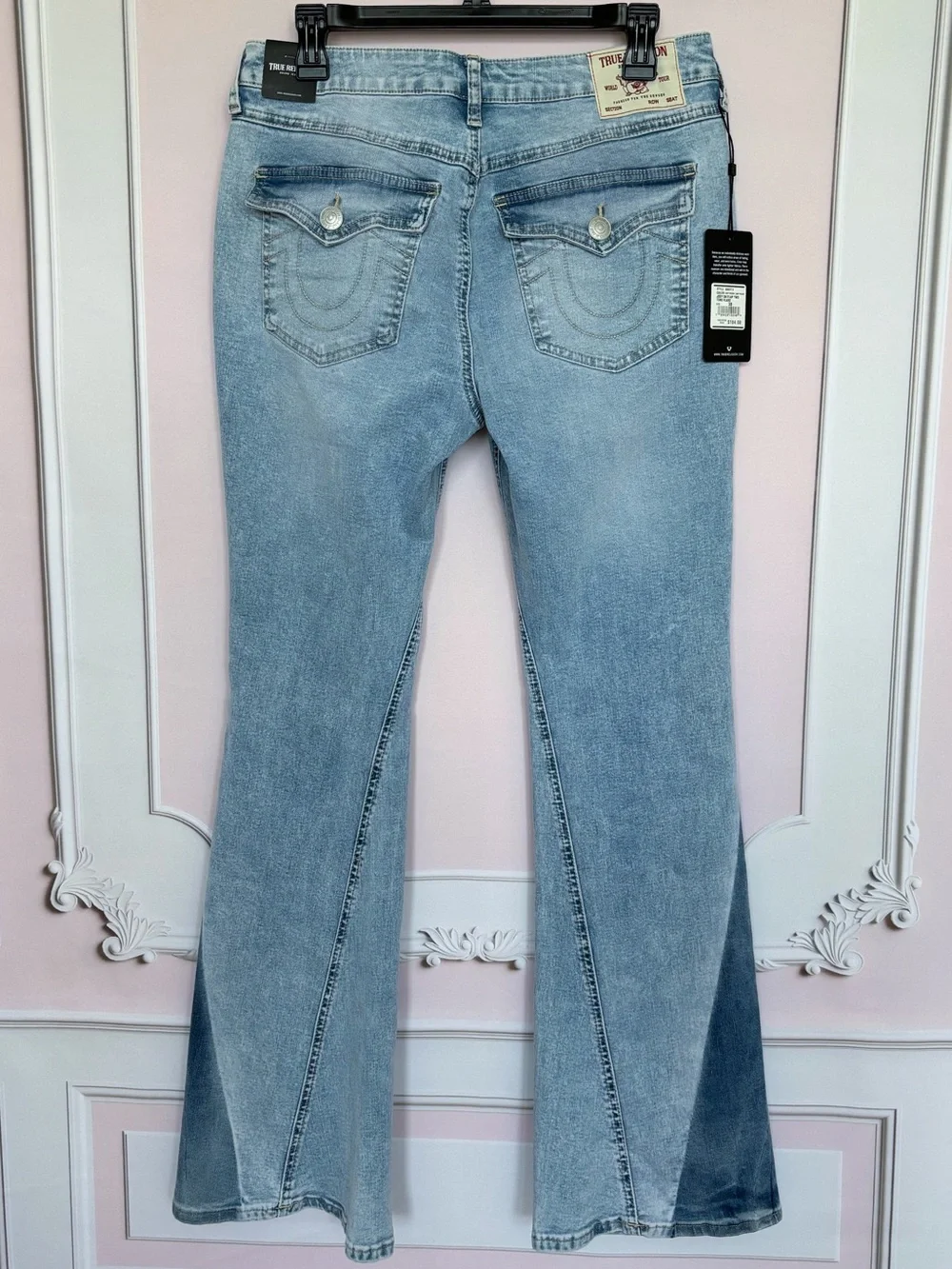 TRUE RELIGION Joey Mid Rise Flap Pocket Two-Tone Flare Jean--NWT--30